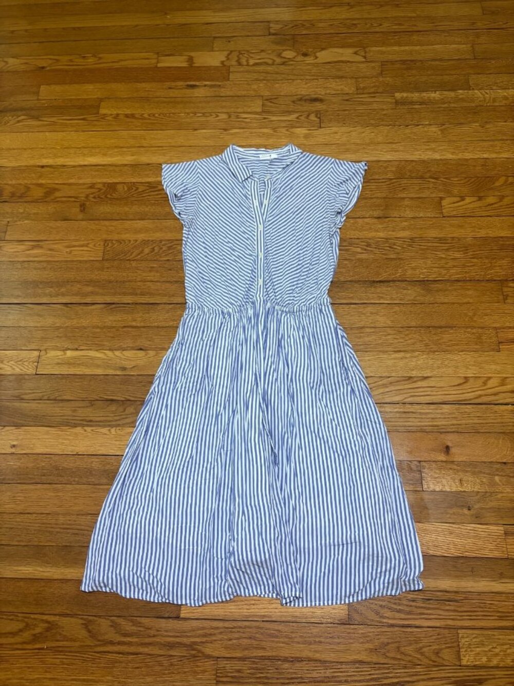 Gap Womens 1/2 Button Shirt Dress Size PM Medium Petite Blue White Striped Rayon